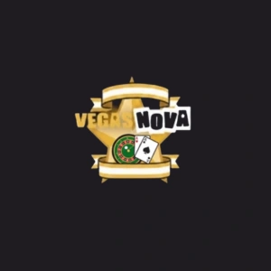 Vegas Nova logo with a golden star, roulette wheel, and playing cards, representing live casino games.