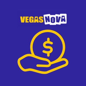 Eine Münze, die unter dem Vegas Nova-Logo mit der Hand ausgezahlt wurde