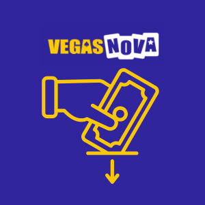 Geld wird von einer Hand unter dem Vegas Nova-Logo eingezahlt.